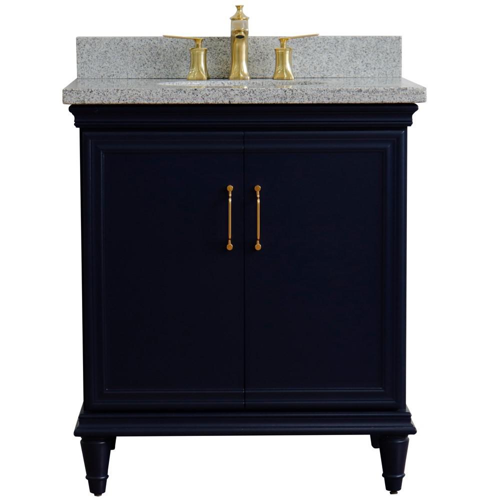 31 Single vanity in Blue finish with Gray granite and oval sink. Picture 7