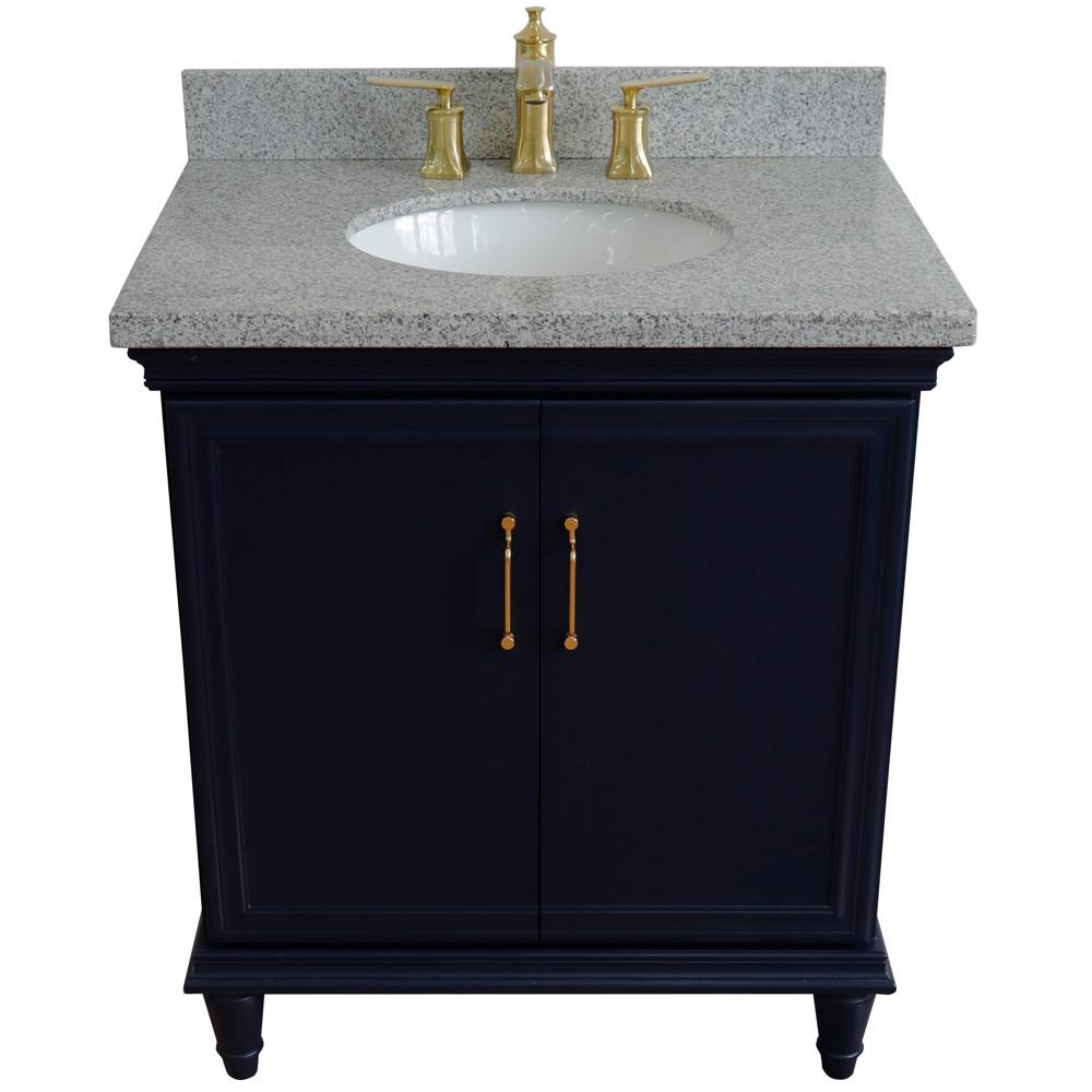 31 Single vanity in Blue finish with Gray granite and oval sink. Picture 10
