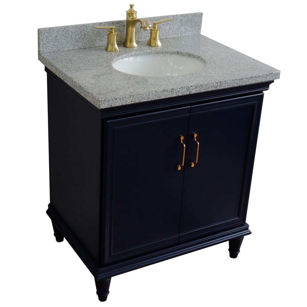 31 Single vanity in Blue finish with Gray granite and oval sink. Picture 11