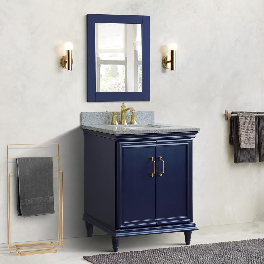 31 Single vanity in Blue finish with Gray granite and rectangle sink. Picture 2