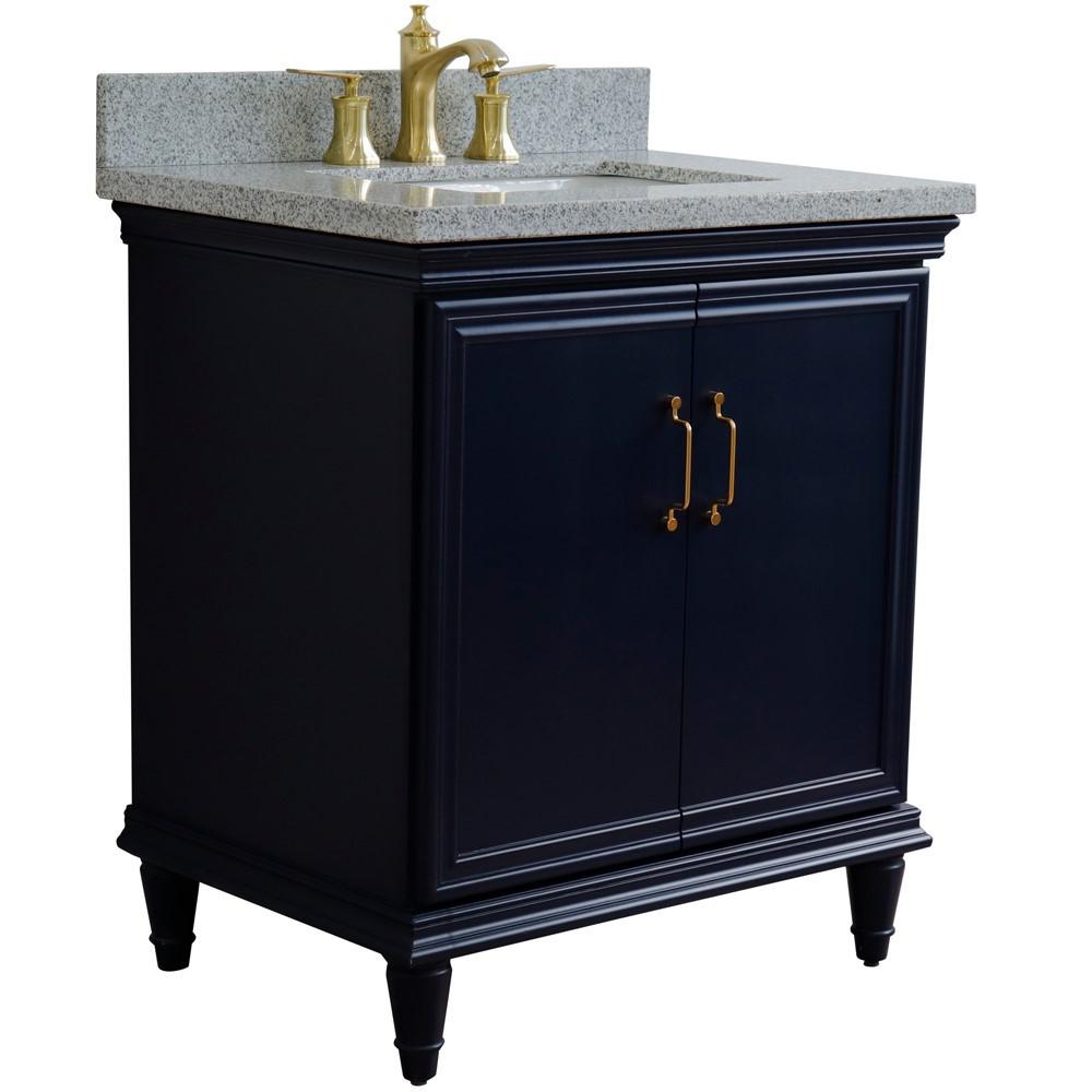 31 Single vanity in Blue finish with Gray granite and rectangle sink. Picture 5