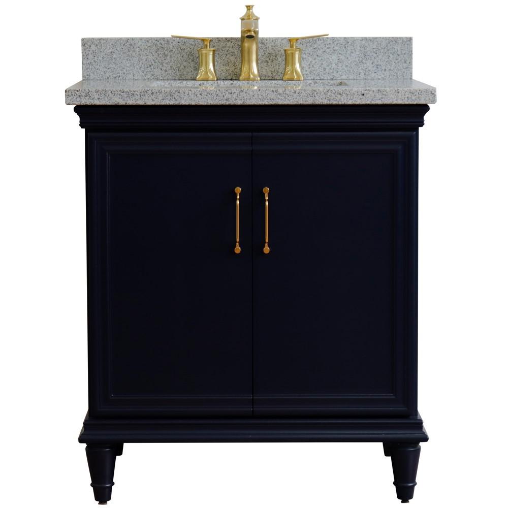 31 Single vanity in Blue finish with Gray granite and rectangle sink. Picture 7