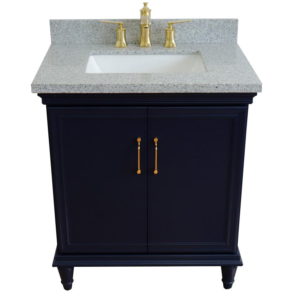31 Single vanity in Blue finish with Gray granite and rectangle sink. Picture 10