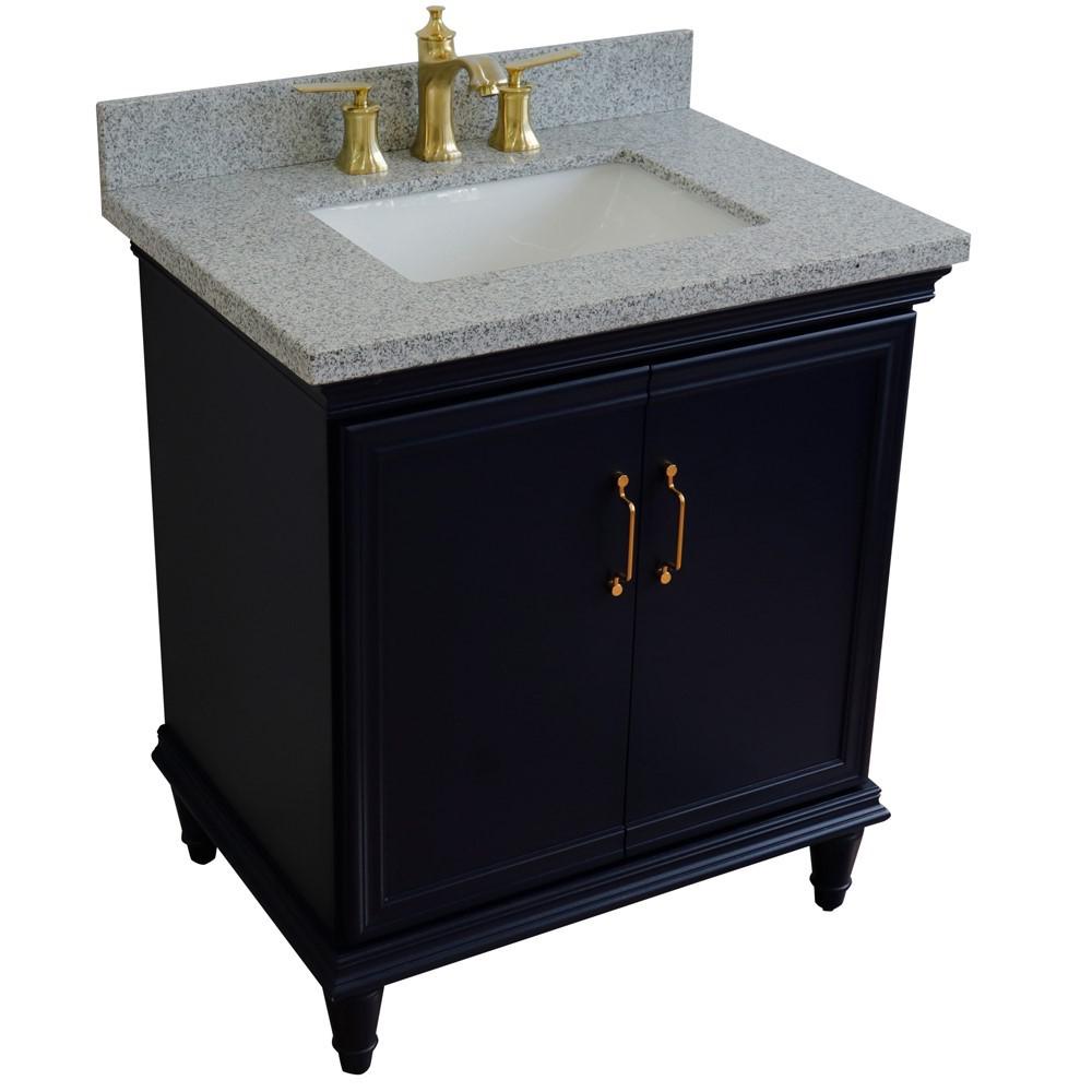 31 Single vanity in Blue finish with Gray granite and rectangle sink. Picture 11