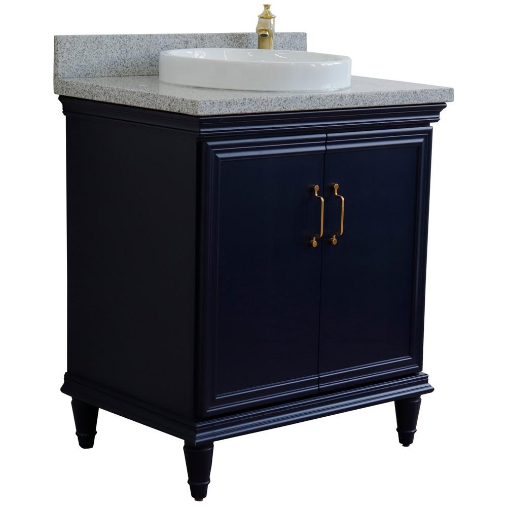 31 Single vanity in Blue finish with Gray granite and rectangle sink. Picture 18