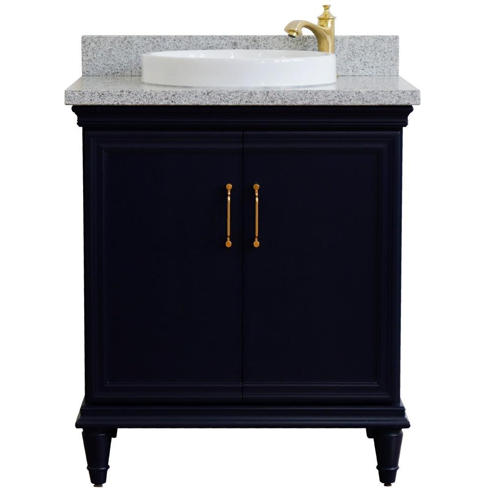 31 Single vanity in Blue finish with Gray granite and rectangle sink. Picture 20
