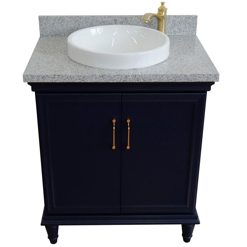 31 Single vanity in Blue finish with Gray granite and rectangle sink. Picture 23