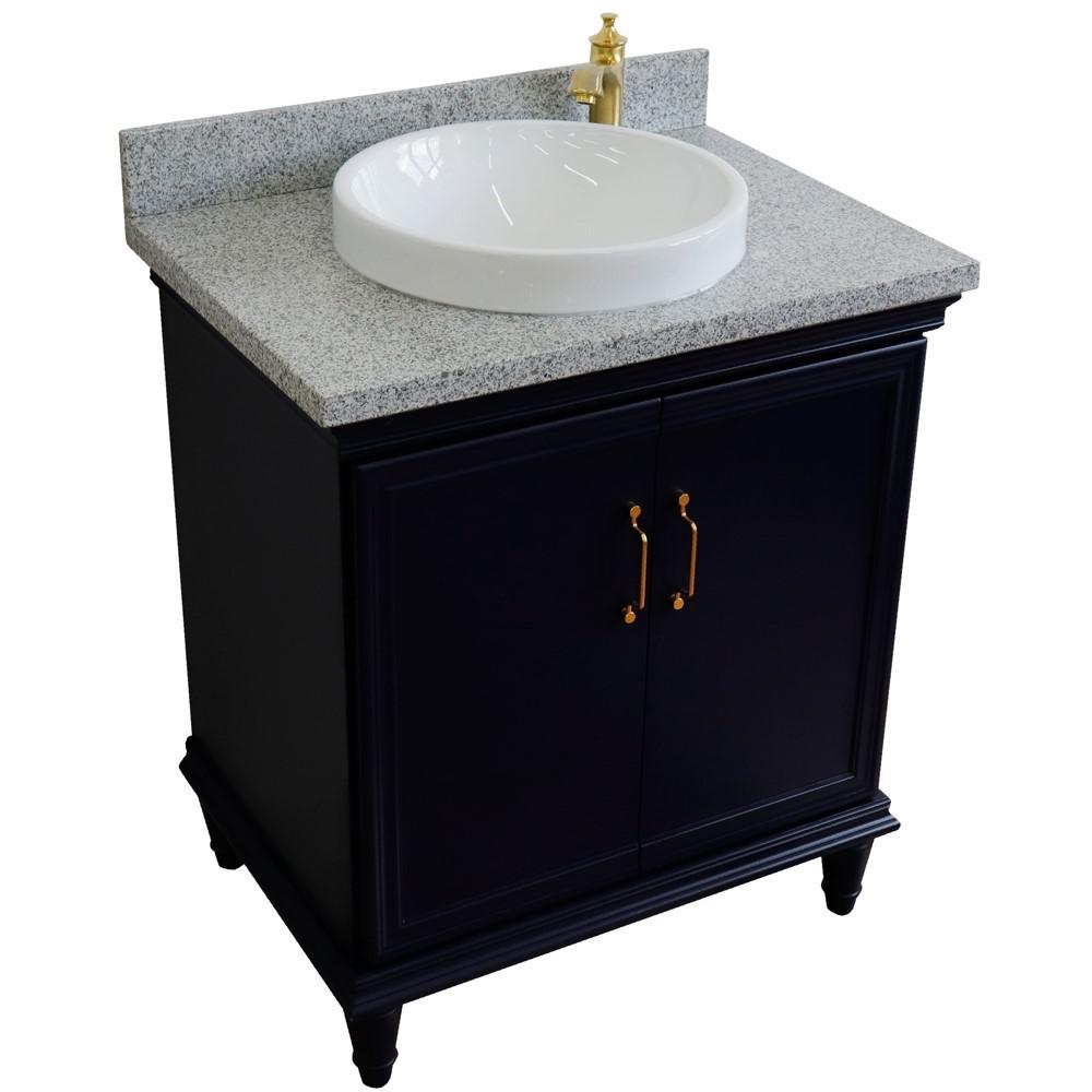 31 Single vanity in Blue finish with Gray granite and rectangle sink. Picture 24