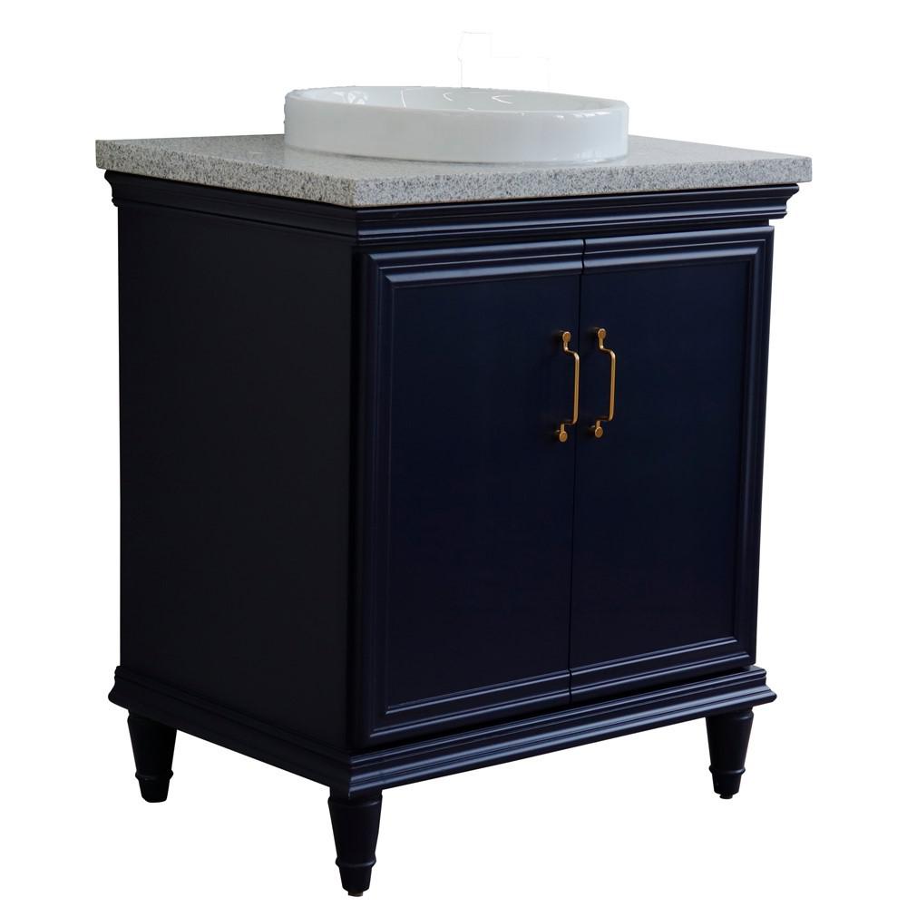 31 Single vanity in Blue finish with Gray granite and rectangle sink. Picture 28