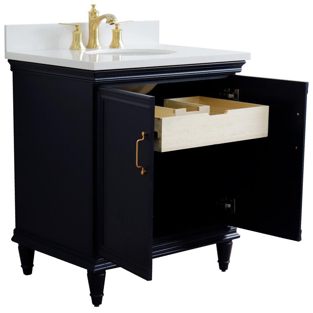 31 Single vanity in Blue finish with White quartz and oval sink. Picture 6