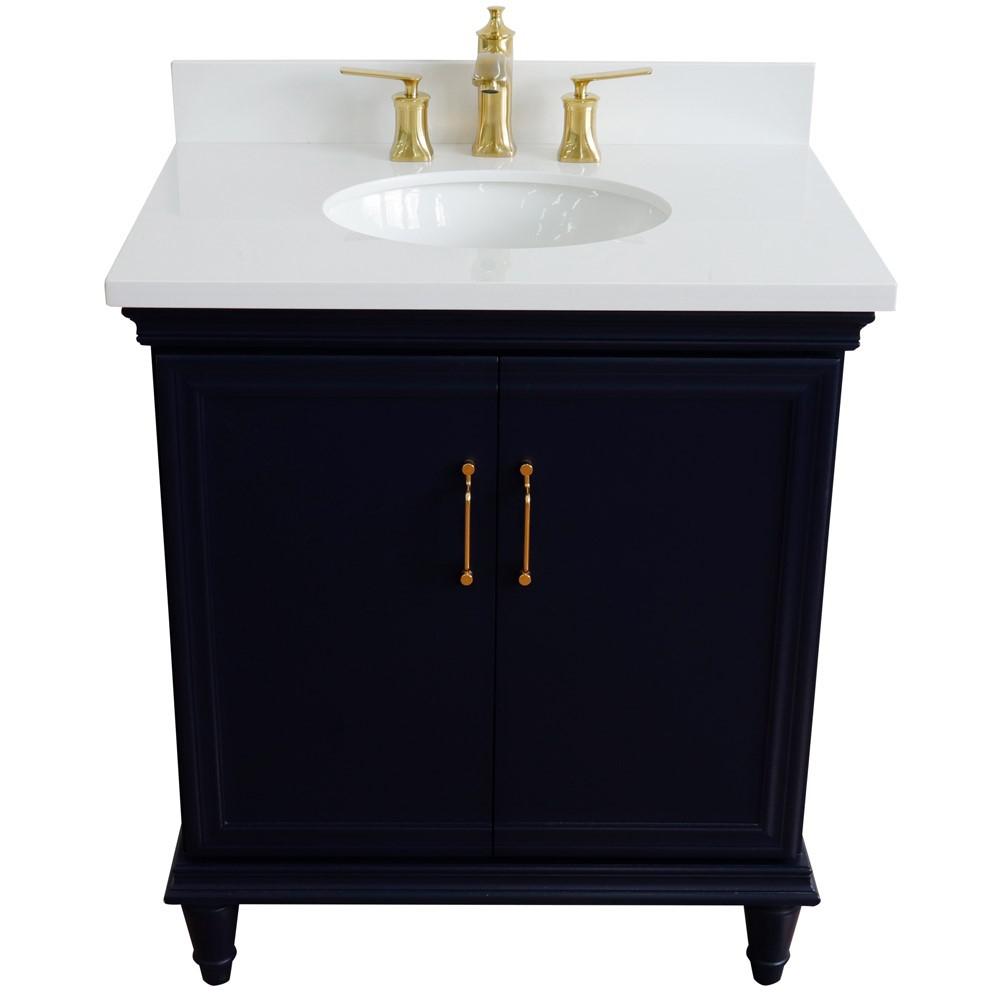 31 Single vanity in Blue finish with White quartz and oval sink. Picture 10