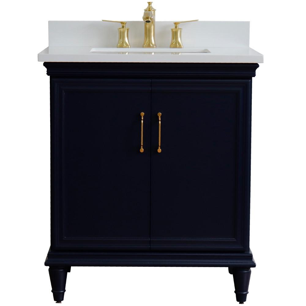 31 Single vanity in Blue finish with White quartz and rectangle sink. Picture 6