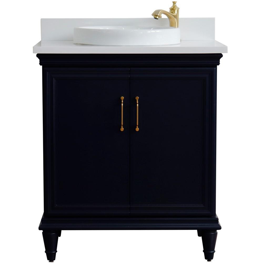 31 Single vanity in Blue finish with White quartz and rectangle sink. Picture 19