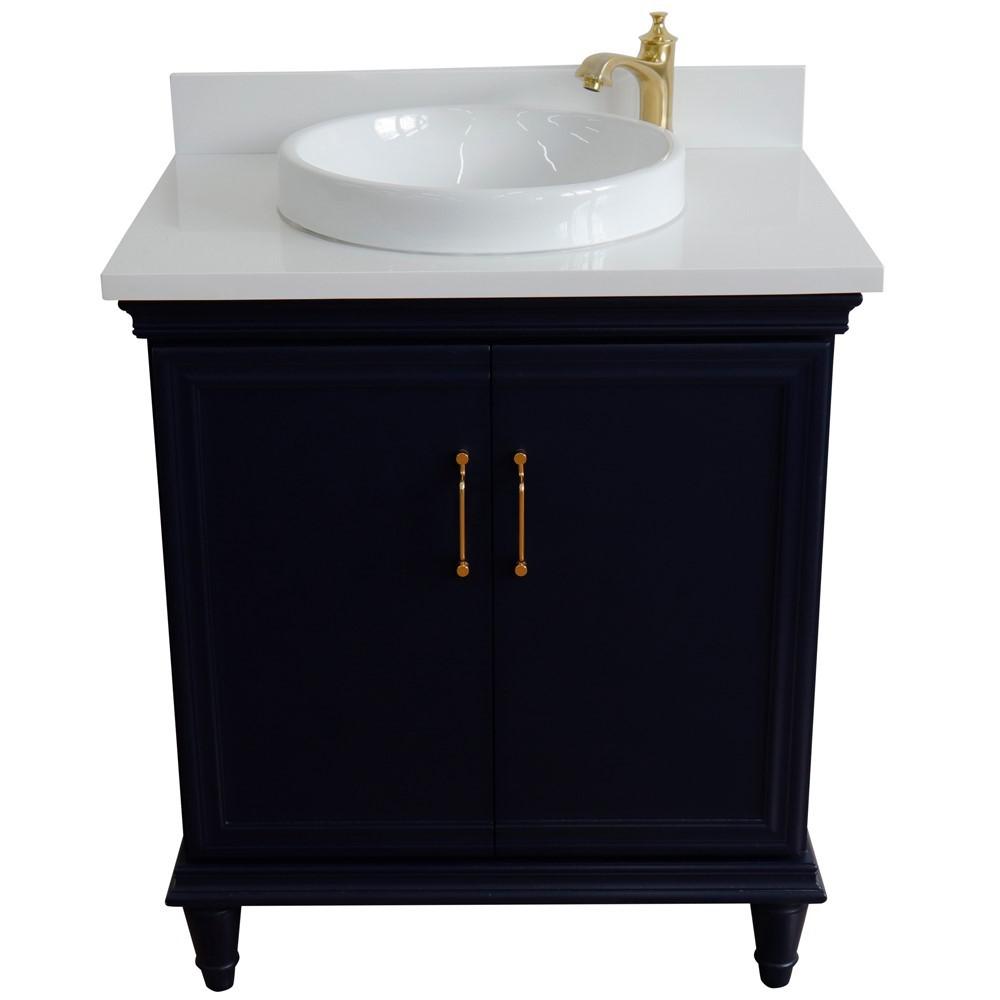 31 Single vanity in Blue finish with White quartz and rectangle sink. Picture 22