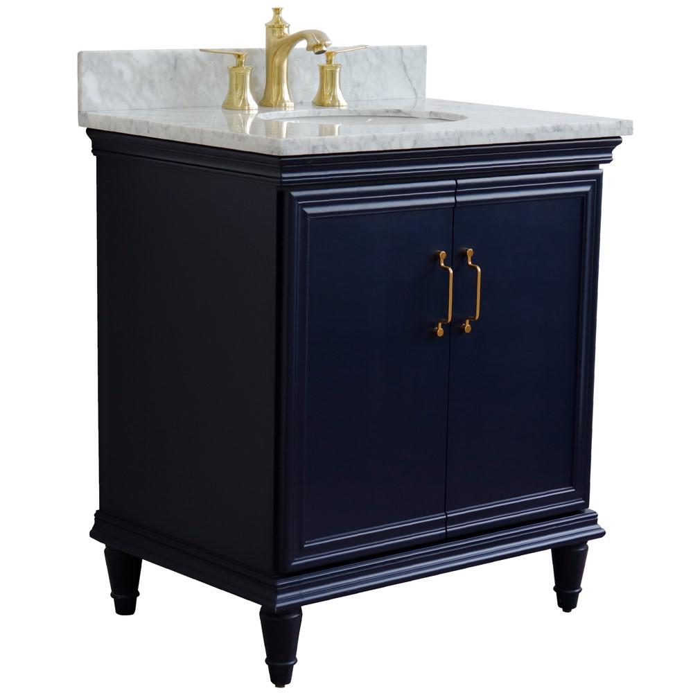 31 Single vanity in Blue finish with White Carrara and oval sink. Picture 5