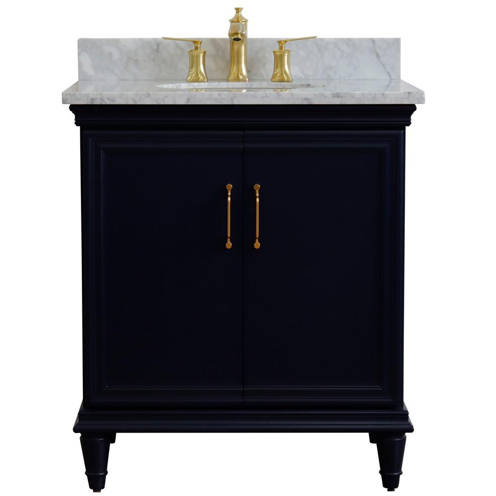 31 Single vanity in Blue finish with White Carrara and oval sink. Picture 7