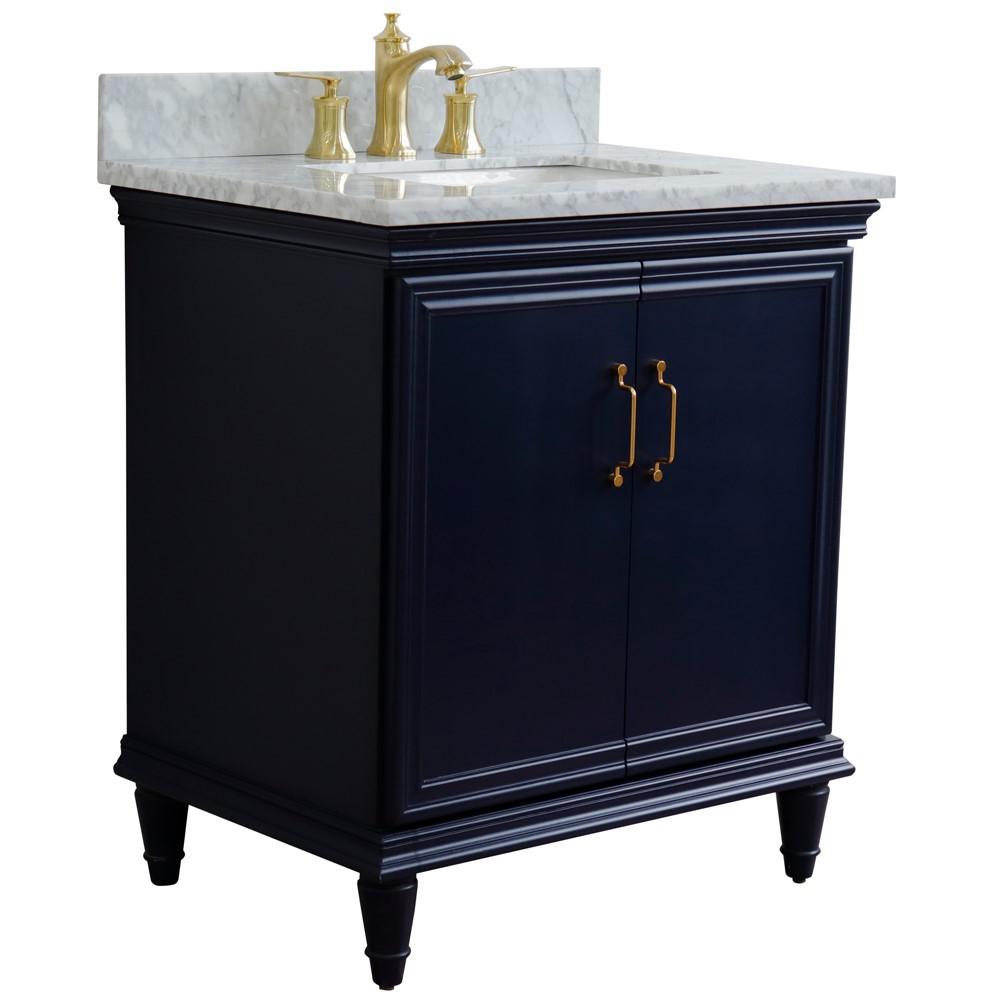 31 Single vanity in Blue finish with White Carrara and rectangle sink. Picture 5