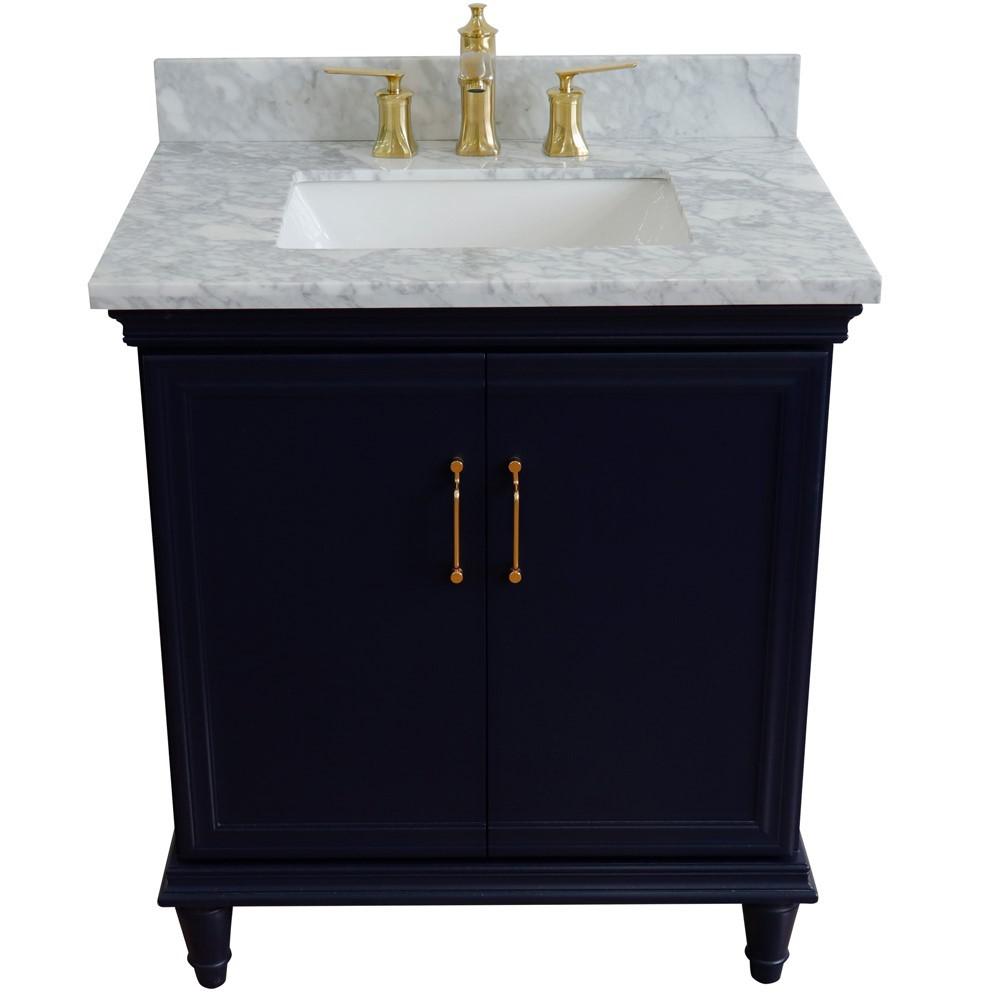 31 Single vanity in Blue finish with White Carrara and rectangle sink. Picture 10