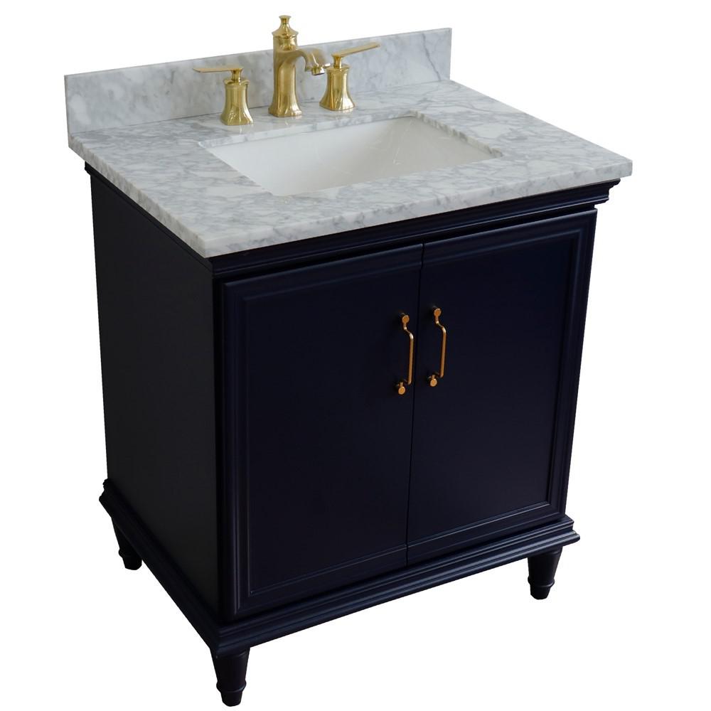 31 Single vanity in Blue finish with White Carrara and rectangle sink. Picture 11