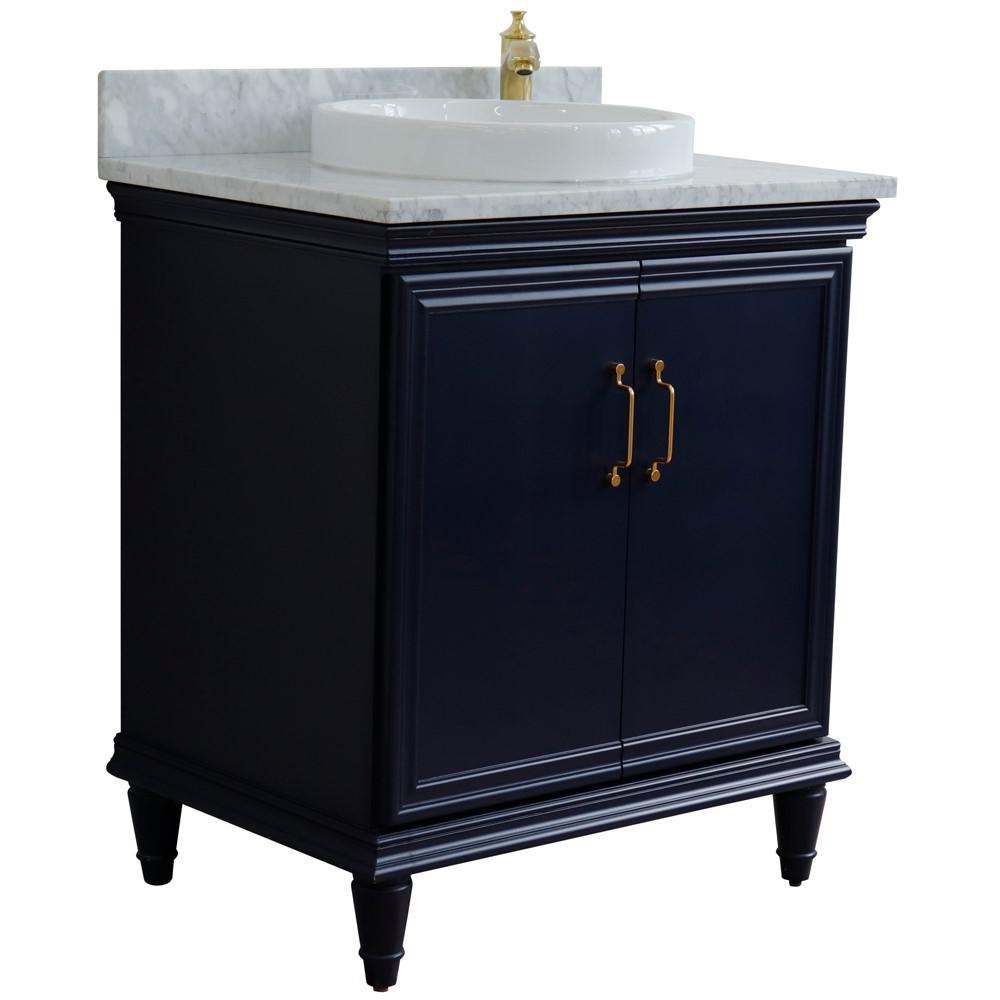 31 Single vanity in Blue finish with White Carrara and rectangle sink. Picture 18