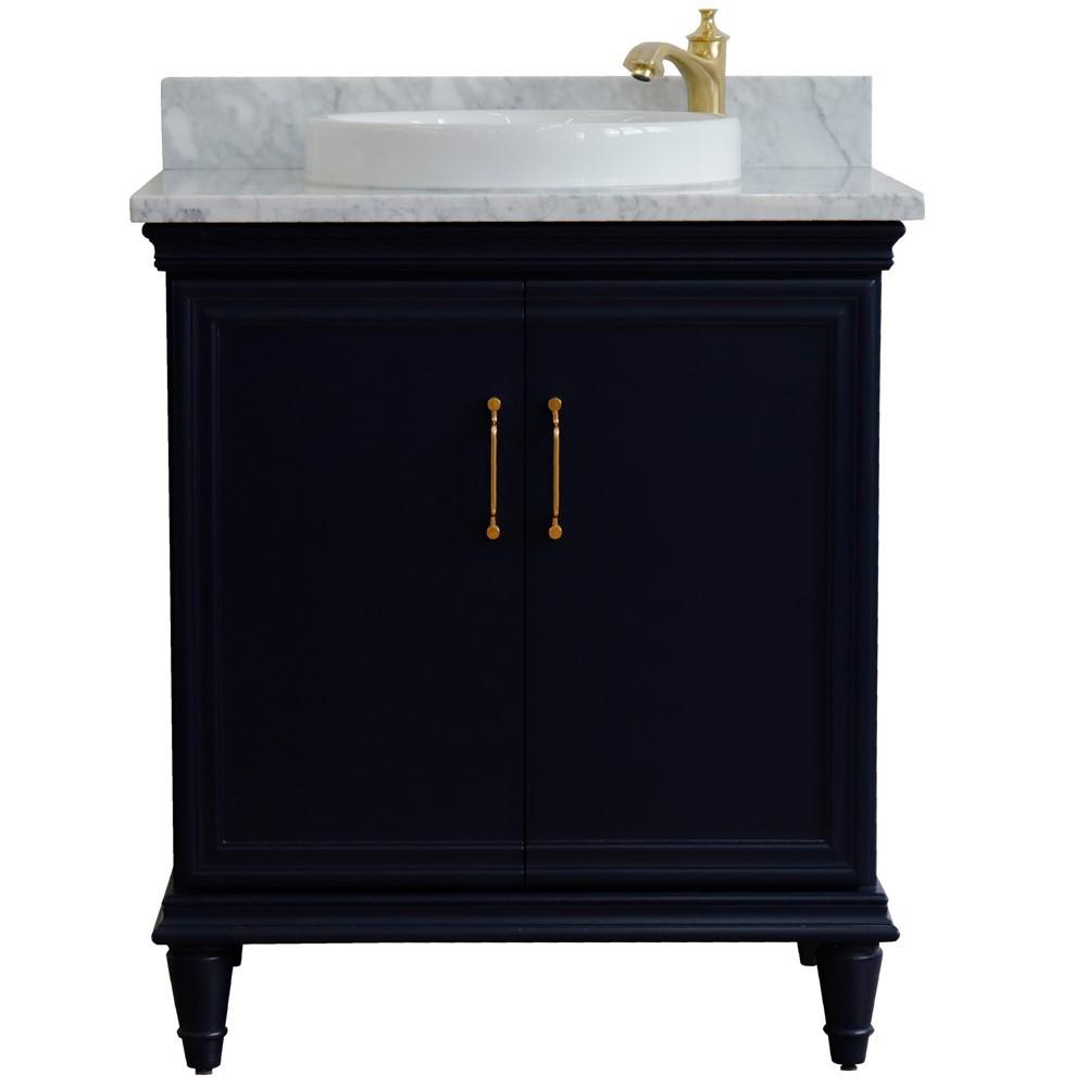 31 Single vanity in Blue finish with White Carrara and rectangle sink. Picture 20