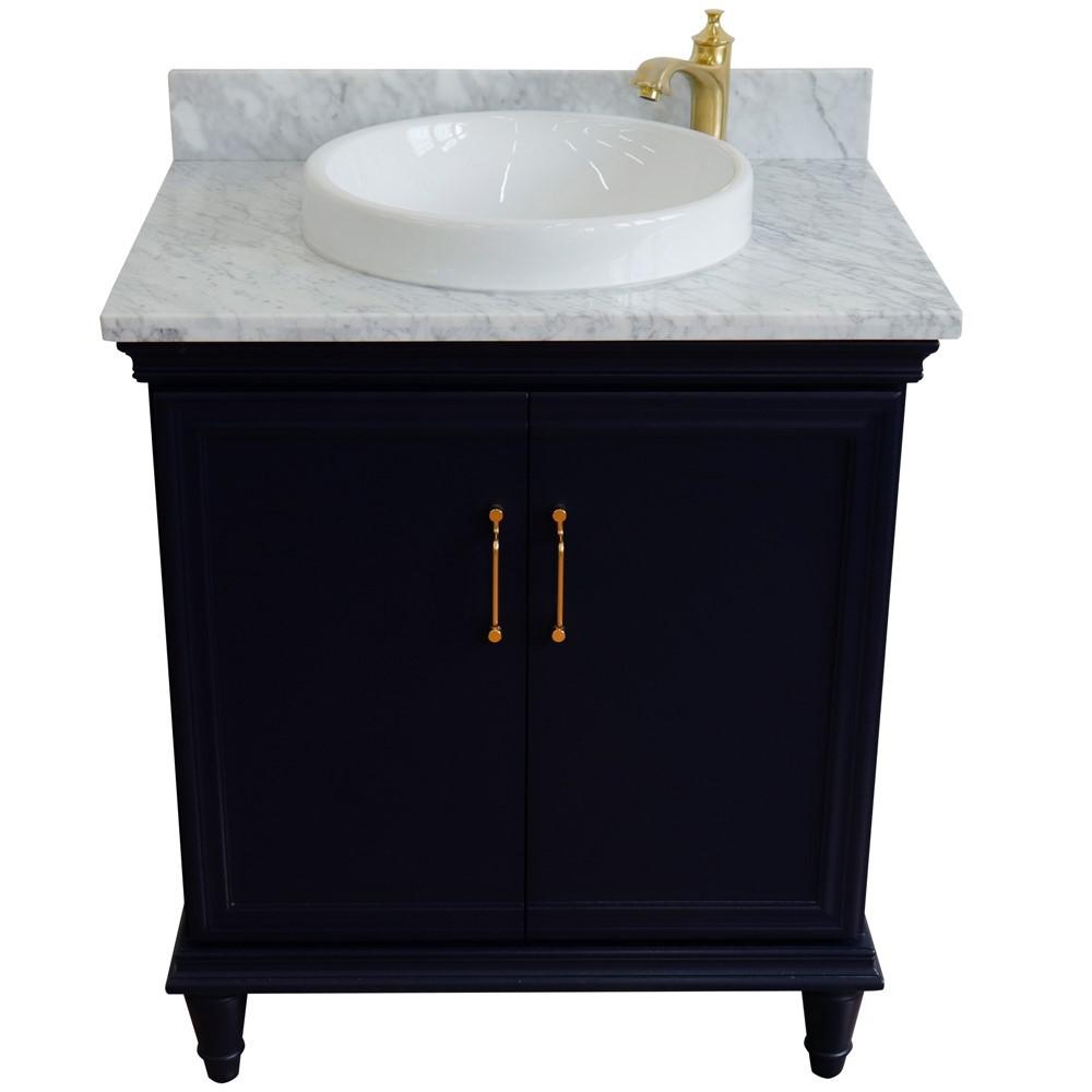 31 Single vanity in Blue finish with White Carrara and rectangle sink. Picture 22