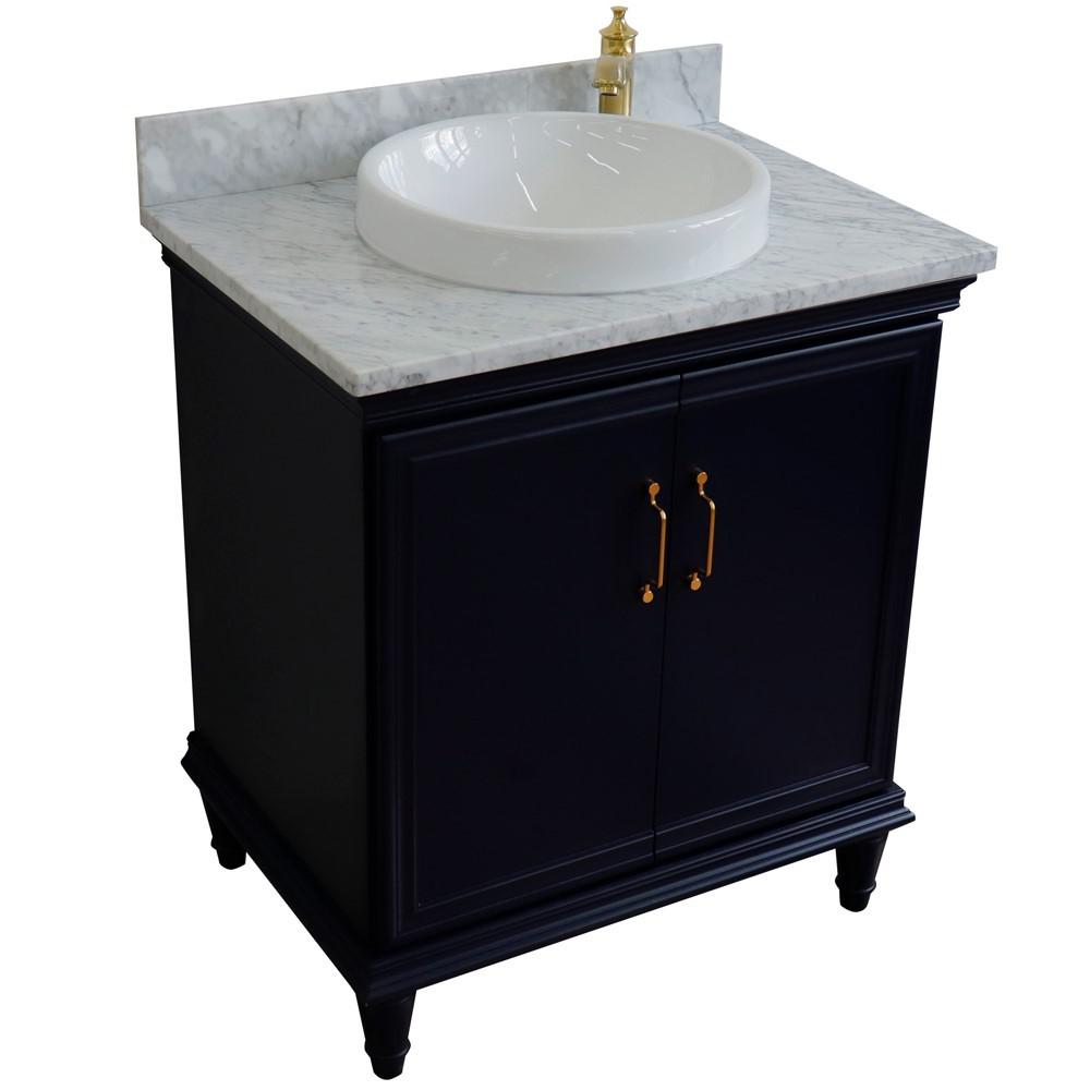 31 Single vanity in Blue finish with White Carrara and rectangle sink. Picture 23
