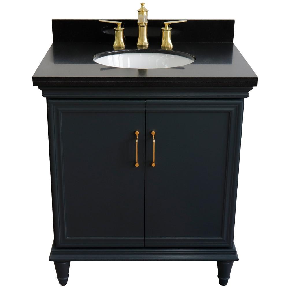 31 Single vanity in Dark Gray finish with Black galaxy and oval sink. Picture 11