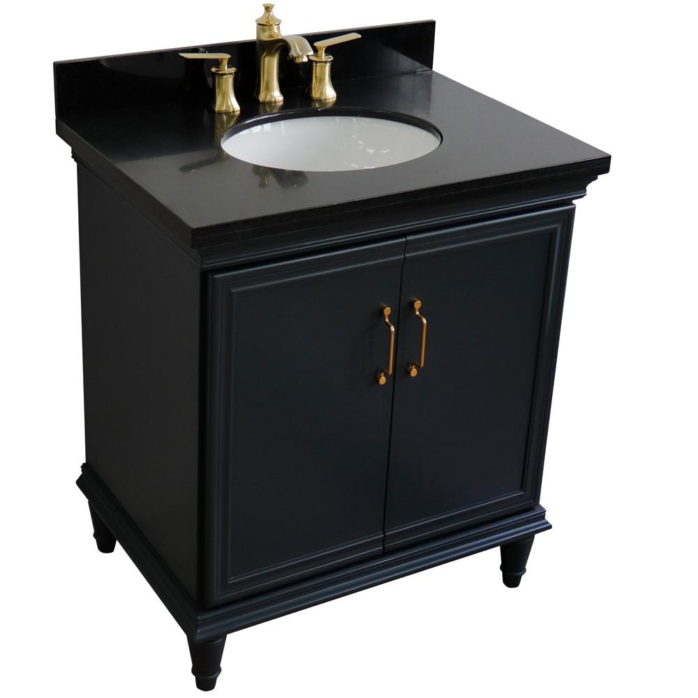 31 Single vanity in Dark Gray finish with Black galaxy and oval sink. Picture 12