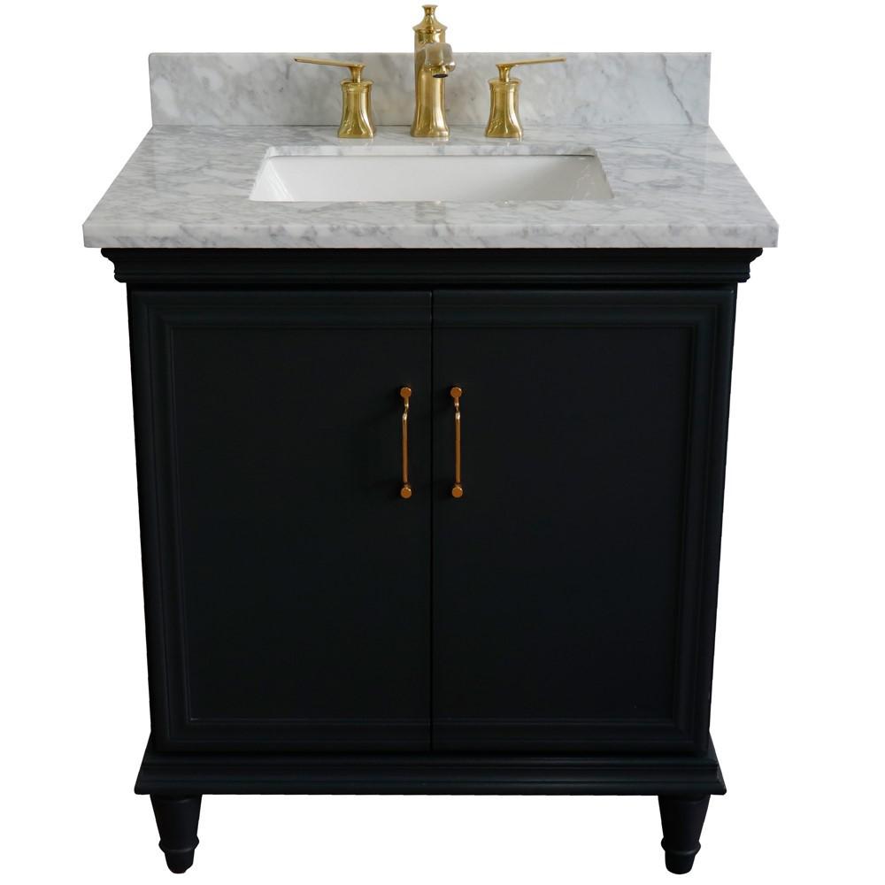 31 Single vanity in Dark Gray finish with White Carrara and rectangle sink. Picture 9