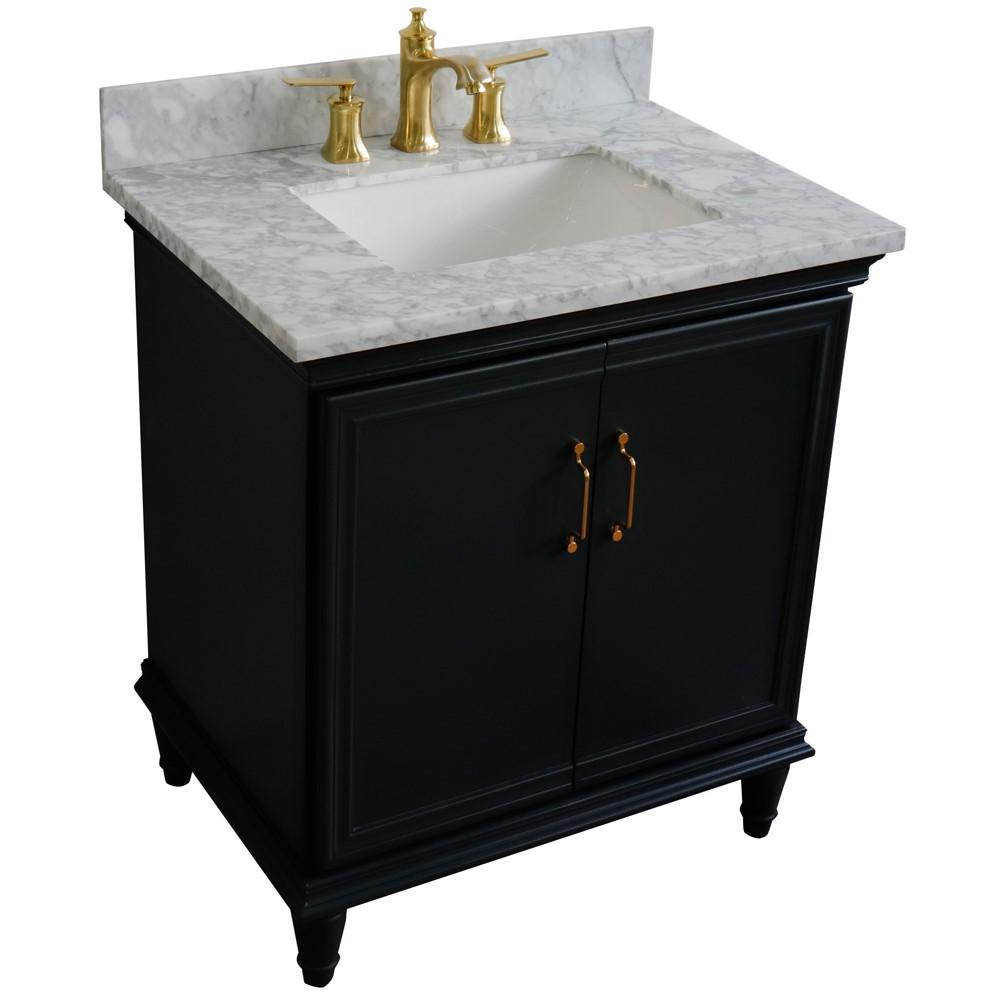 31 Single vanity in Dark Gray finish with White Carrara and rectangle sink. Picture 10