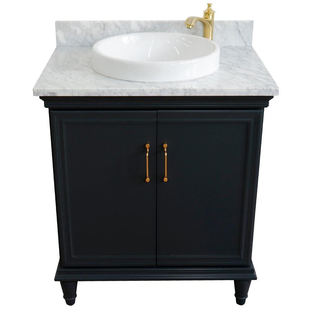 31 Single vanity in Dark Gray finish with White Carrara and rectangle sink. Picture 23