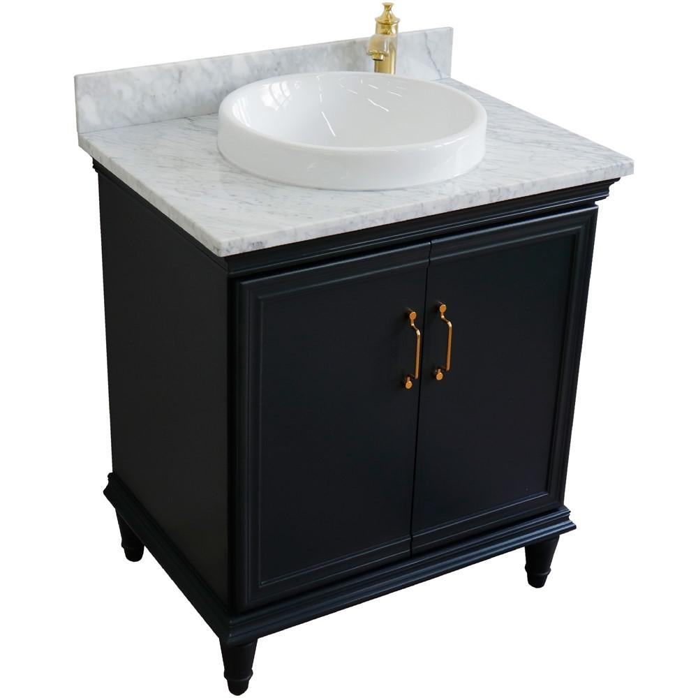 31 Single vanity in Dark Gray finish with White Carrara and rectangle sink. Picture 24