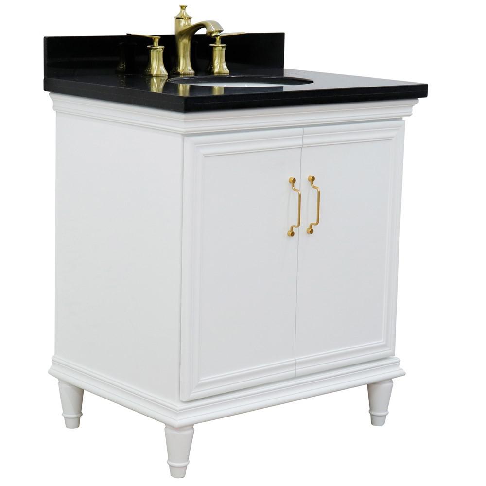31 Single vanity in White finish with Black galaxy and oval sink. Picture 6