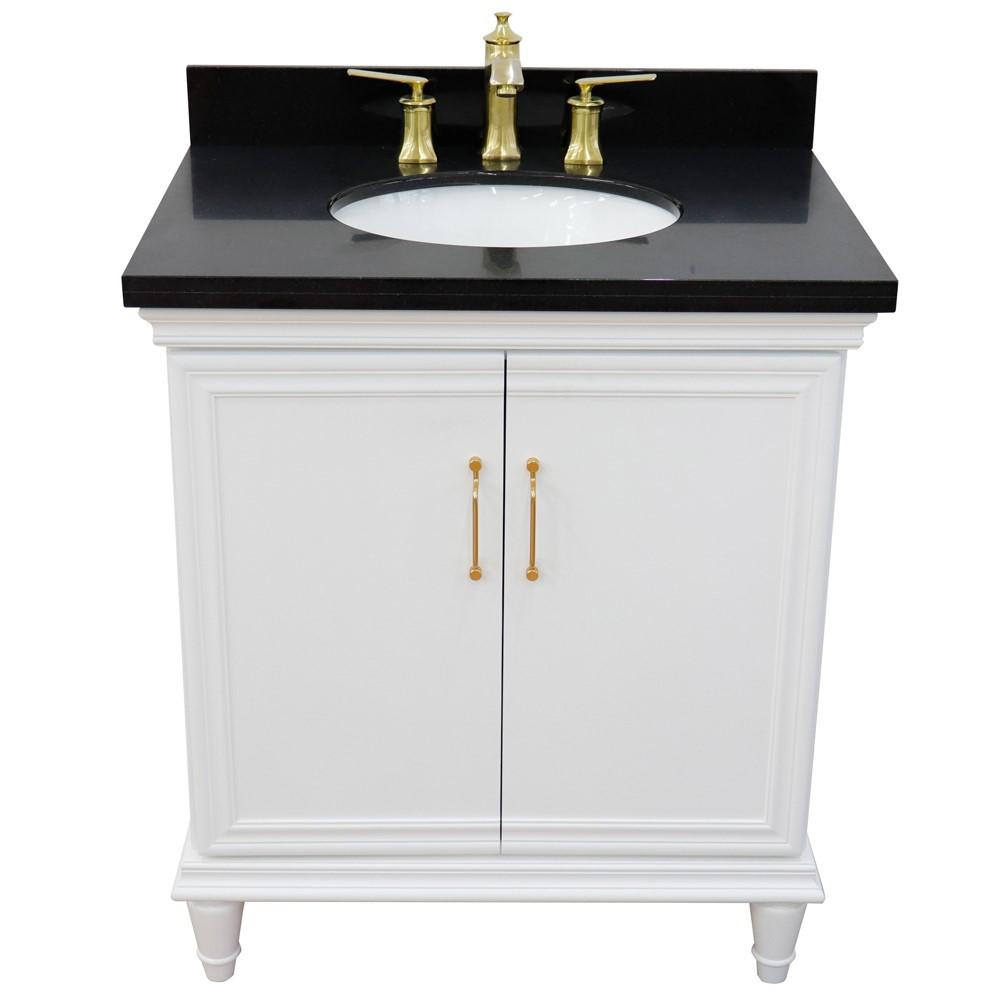 31 Single vanity in White finish with Black galaxy and oval sink. Picture 11