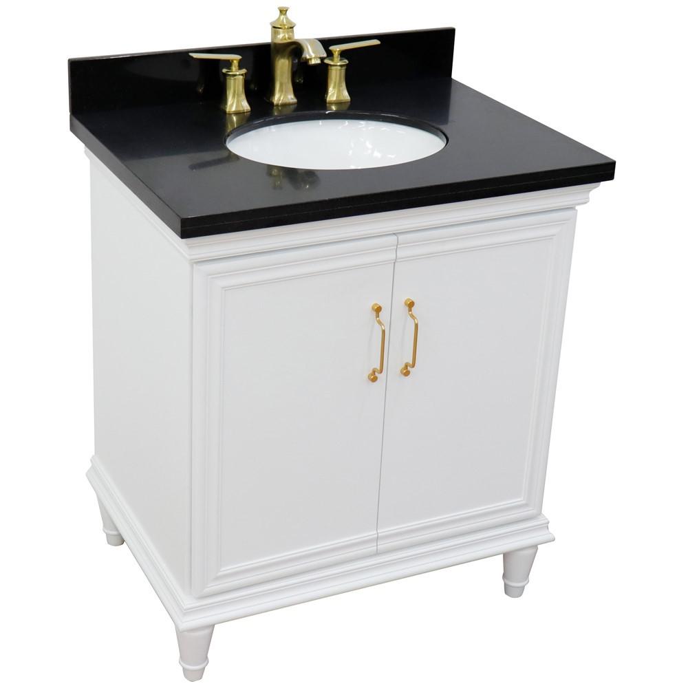31 Single vanity in White finish with Black galaxy and oval sink. Picture 12