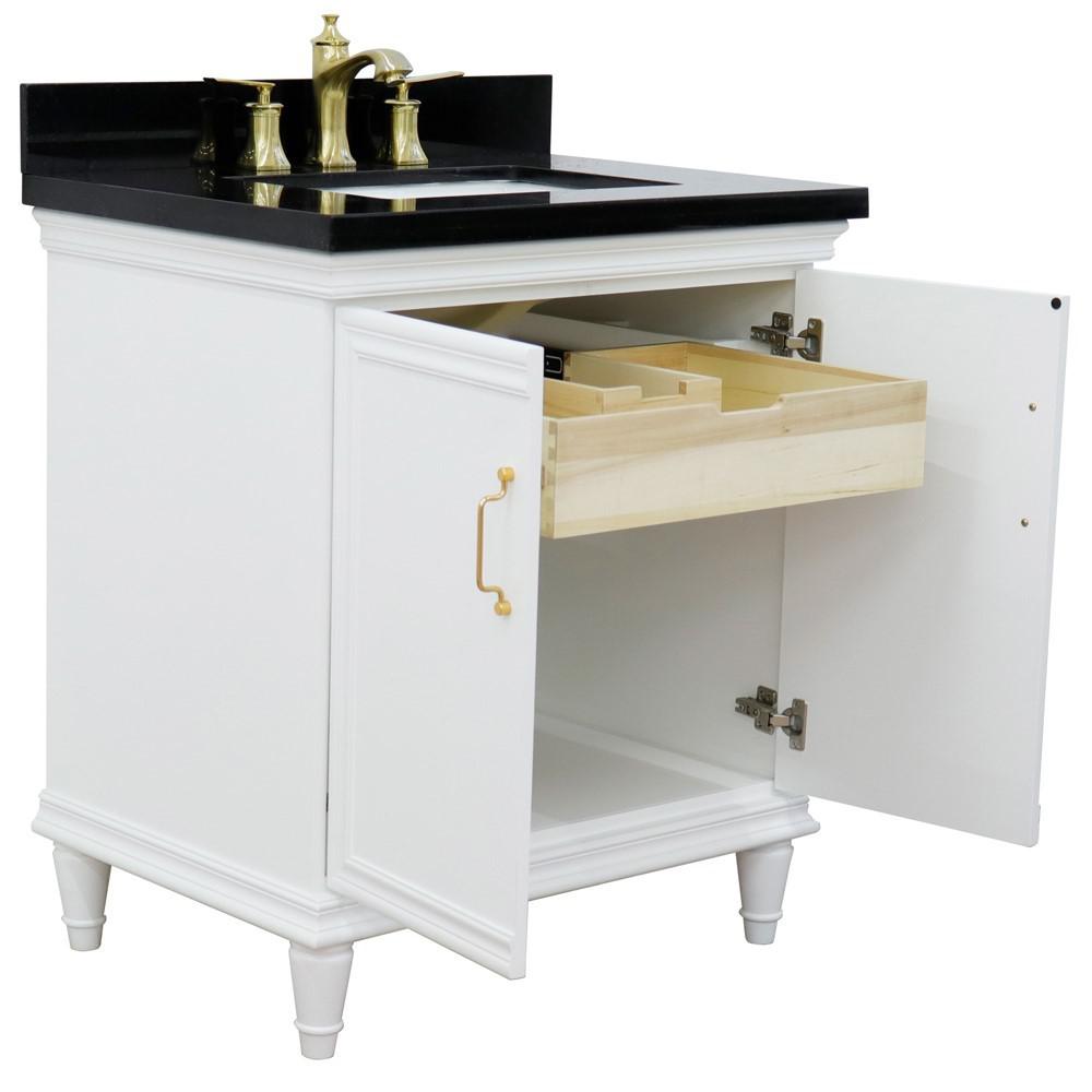 31 Single vanity in White finish with Black galaxy and rectangle sink. Picture 7