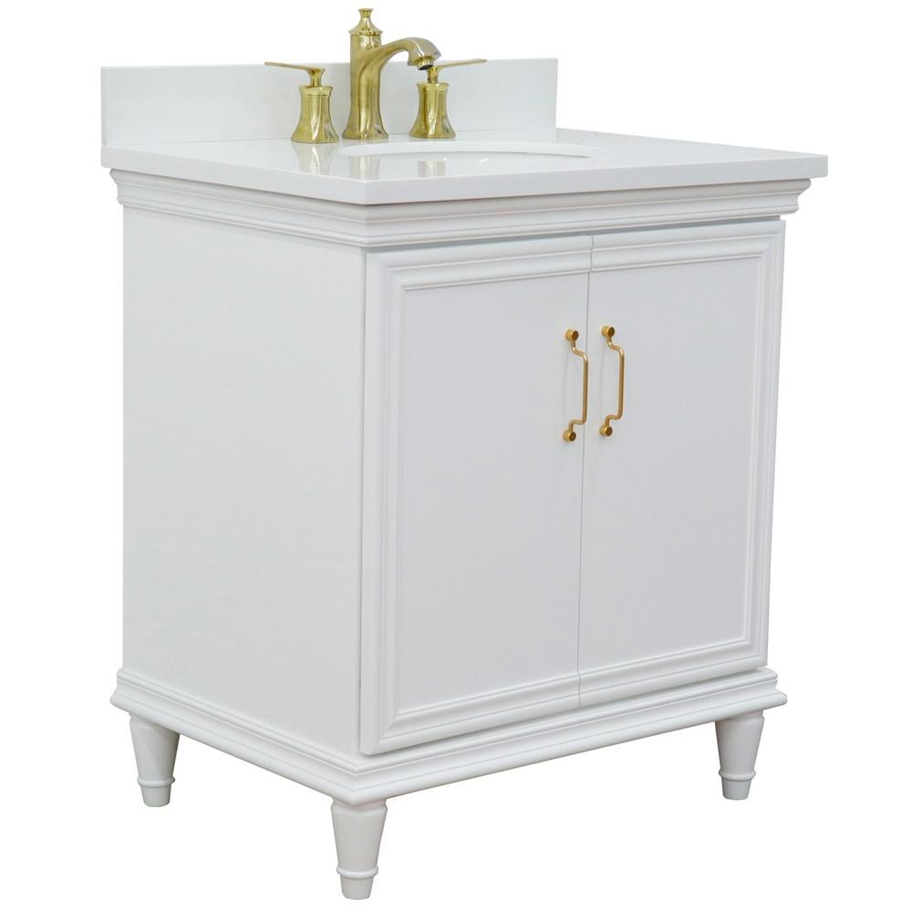 31 Single vanity in White finish with White quartz and oval sink. Picture 6