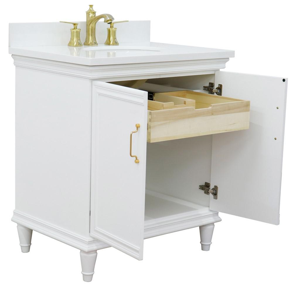 31 Single vanity in White finish with White quartz and oval sink. Picture 7