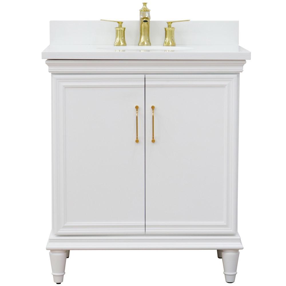 31 Single vanity in White finish with White quartz and oval sink. Picture 8