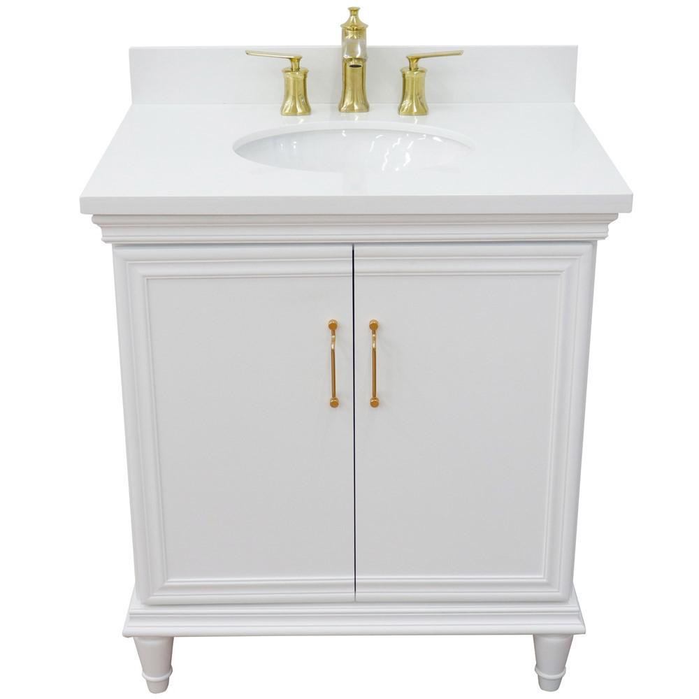 31 Single vanity in White finish with White quartz and oval sink. Picture 11