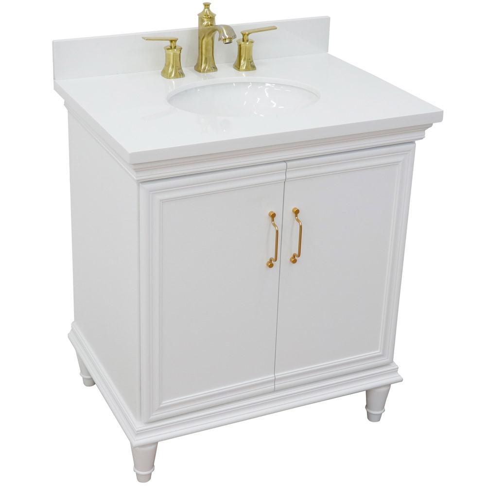 31 Single vanity in White finish with White quartz and oval sink. Picture 12