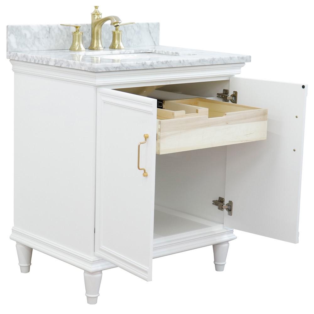 31 Single vanity in White finish with White Carrara and rectangle sink. Picture 7
