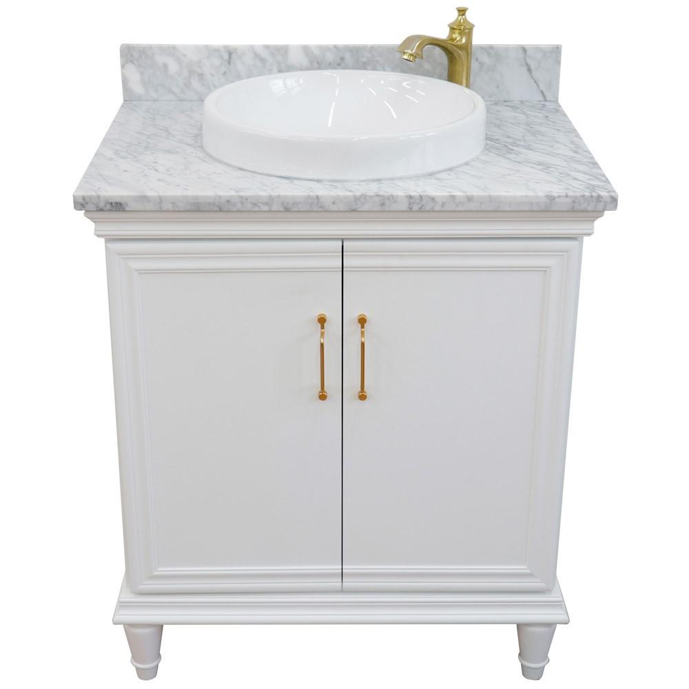 31 Single vanity in White finish with White Carrara and rectangle sink. Picture 26
