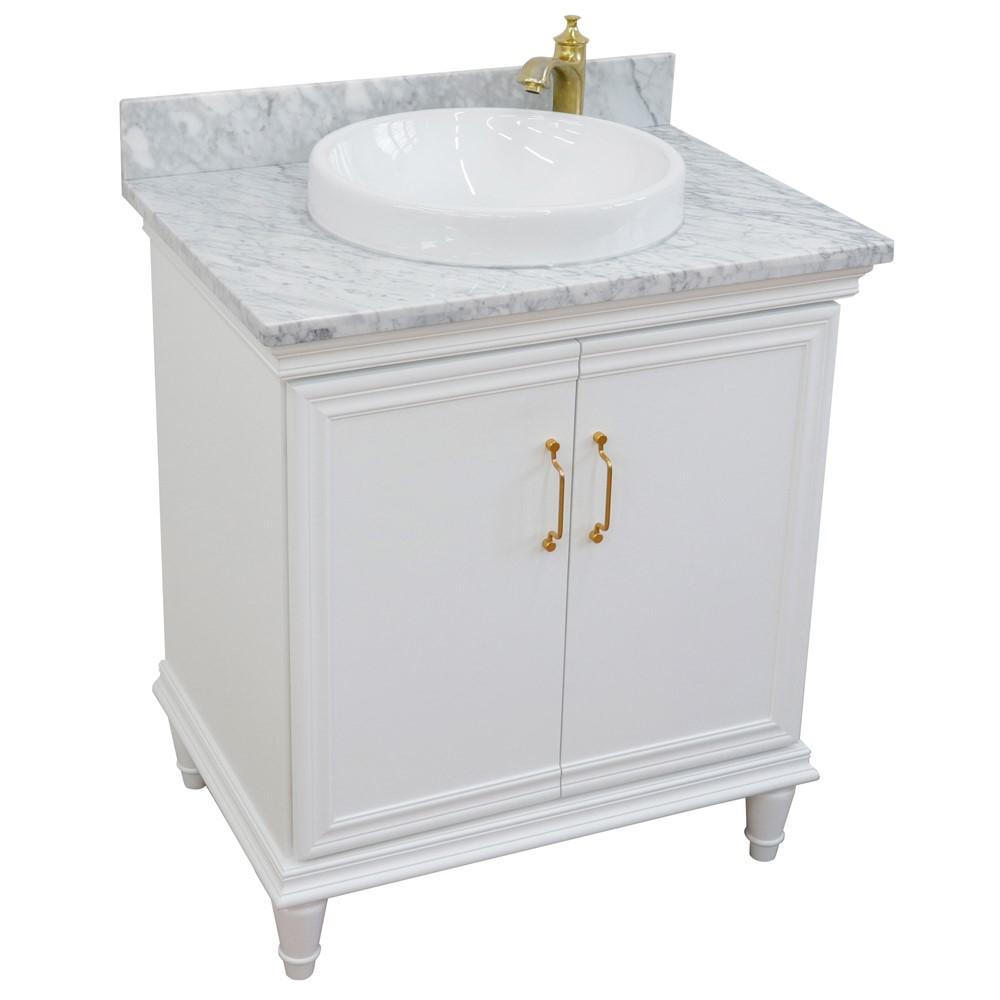 31 Single vanity in White finish with White Carrara and rectangle sink. Picture 27