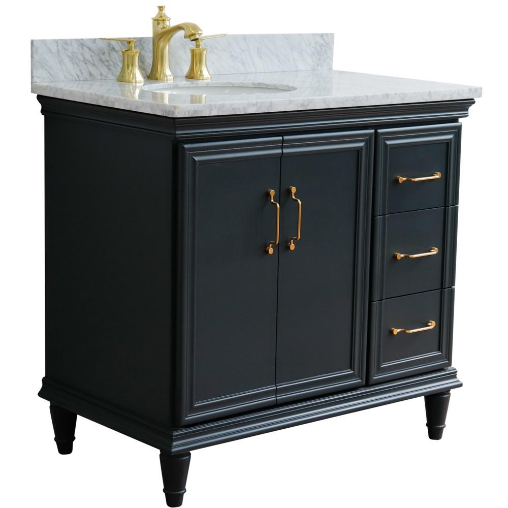 Single vanity in Dark Gray with White Carrara and oval sink- door/sink. Picture 7