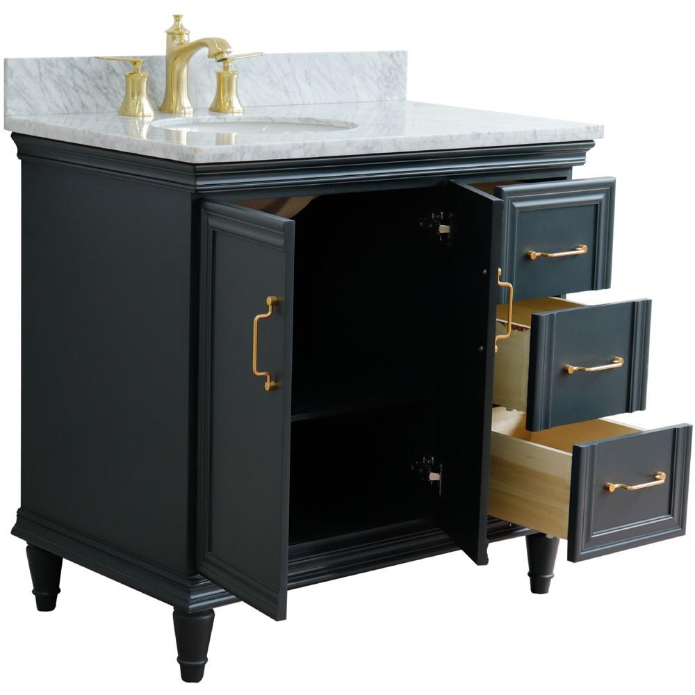 Single vanity in Dark Gray with White Carrara and oval sink- door/sink. Picture 8