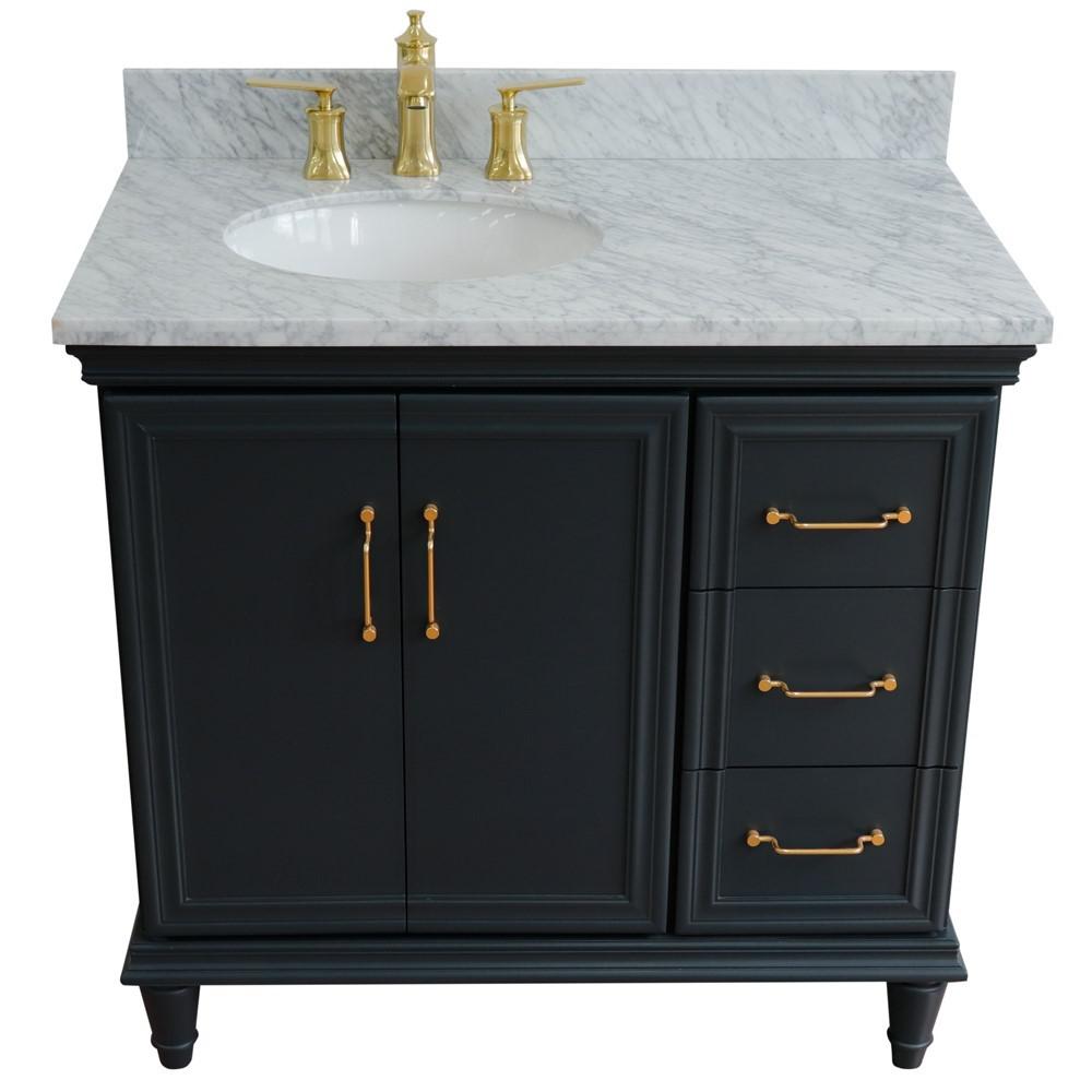 Single vanity in Dark Gray with White Carrara and oval sink- door/sink. Picture 12