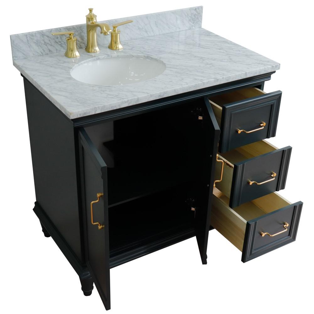 Single vanity in Dark Gray with White Carrara and oval sink- door/sink. Picture 14