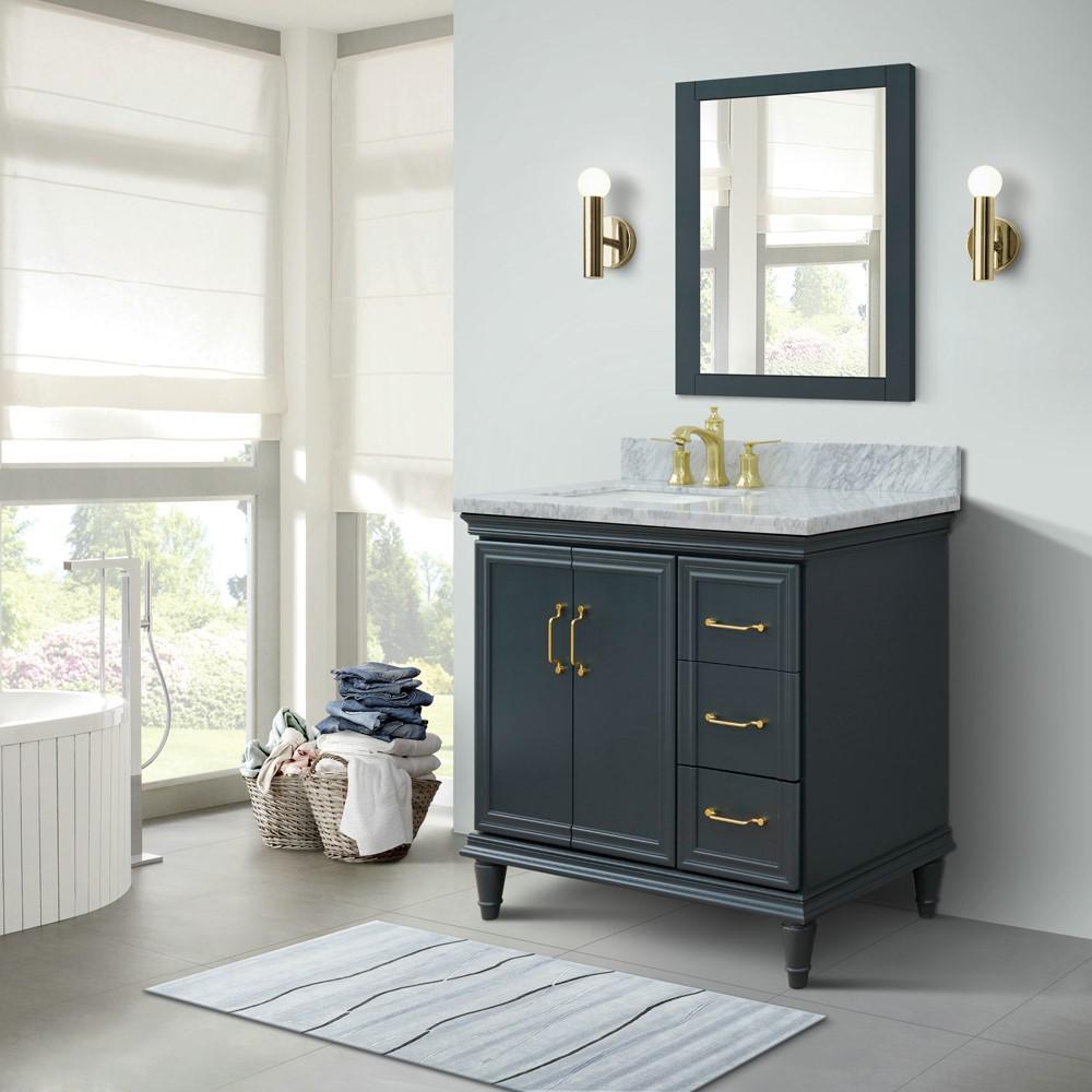 Single vanity in Dark Gray with White Carrara and rectangle sink- door/sink. Picture 2